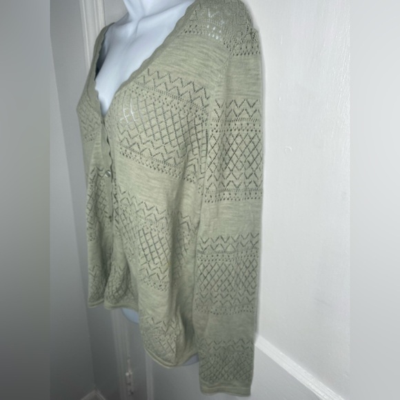 FRYE NWT Pointelle Green Women's Knit Cardigan Sweater - Picture 8 of 12